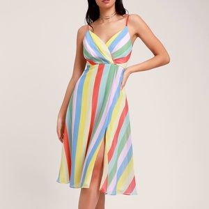 Lulus Rainbow Striped Sleeveless Midi Dress